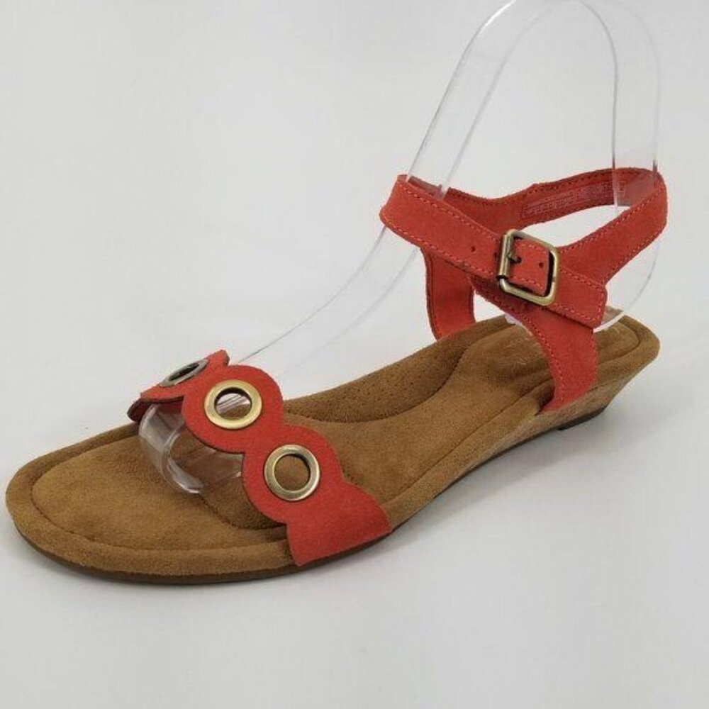 ⭐️Koolaburra UGG Size 7 Orange Suede Open Toe Ankle Buckle Sandals Cork Grommet